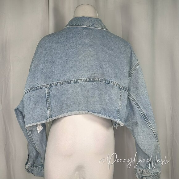 Zara Raw Cut Off Hem Distressed Cropped Denim Jacket - Picture 6 of 9